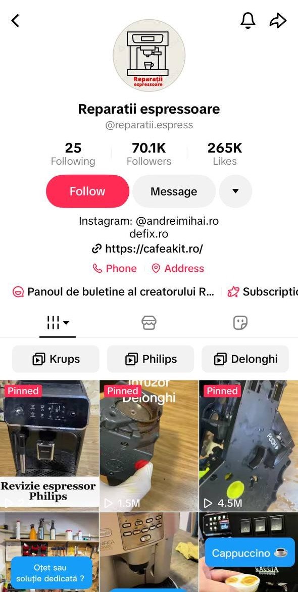 Profil TikTok Reparatii espressoare @reparatii.espress